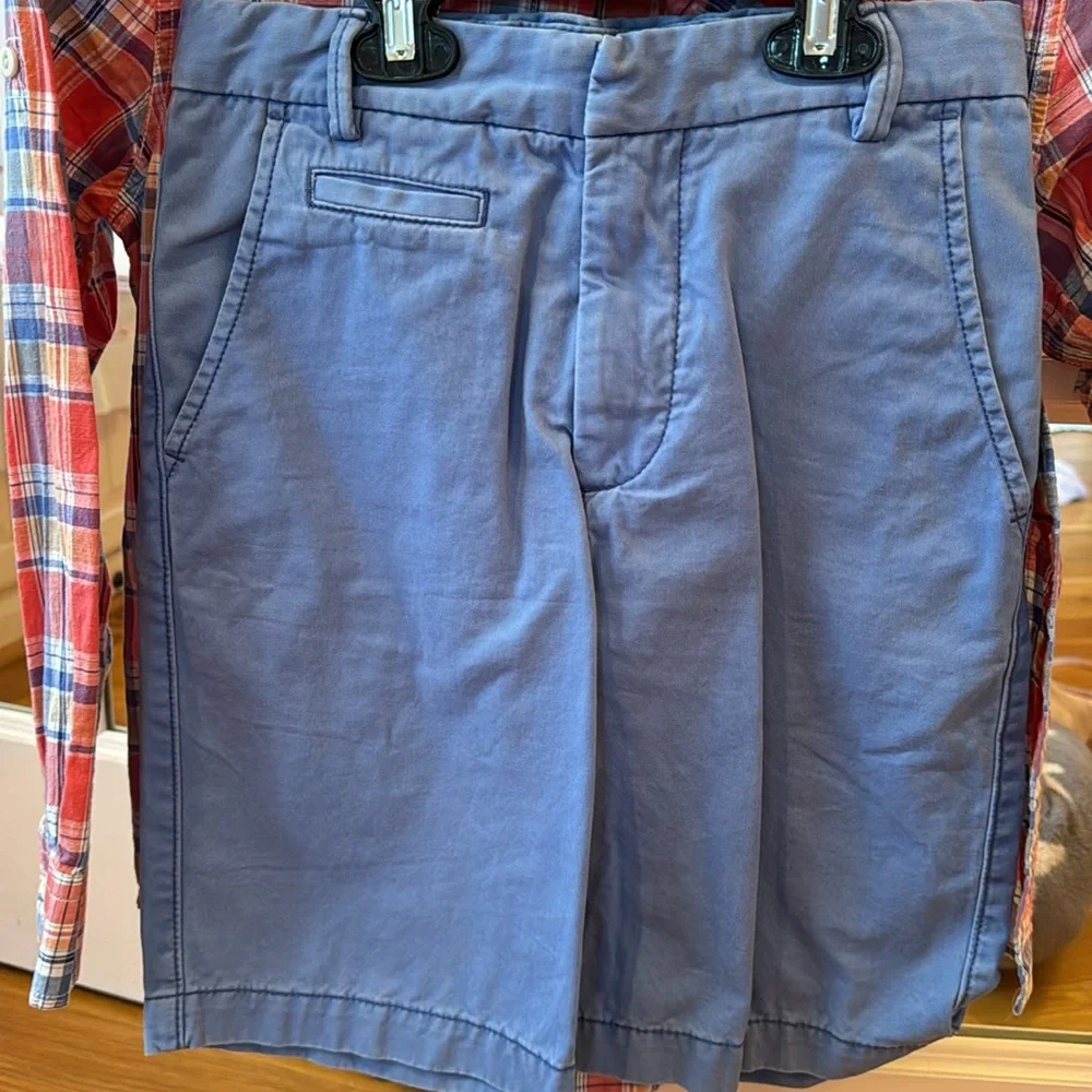 Shorts & shirt button down plaid Gap cargo blue coral boys 10/12 L 100% cotton